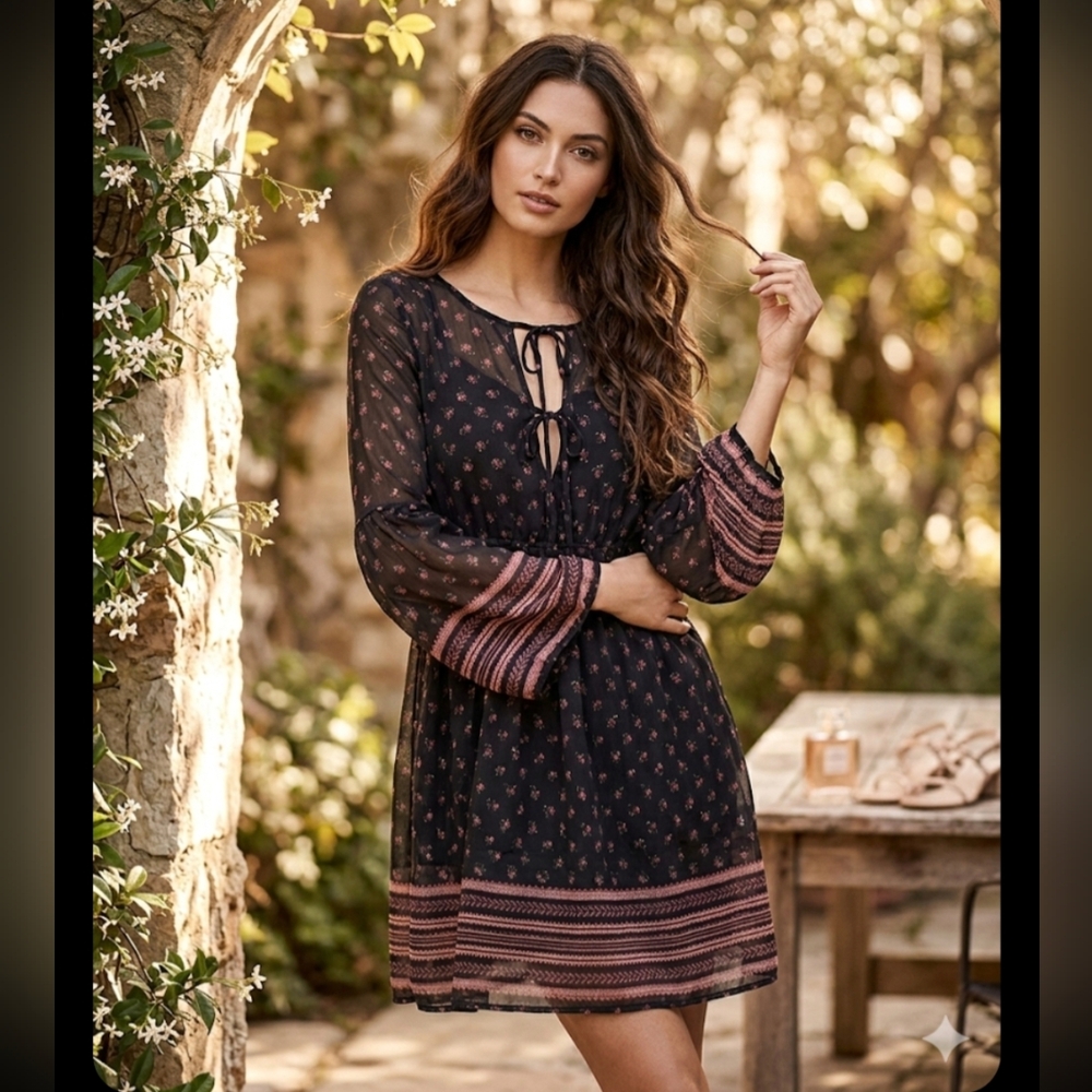 Mudd Floral Bohemian Long Sleeve Dress